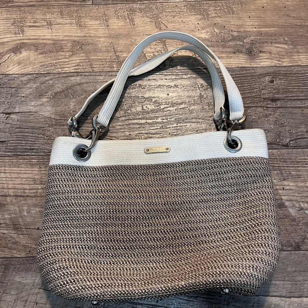 Eric Javits New‎ York Squishee Woven Shoulder Bag Metallic Bronze Cream Tote